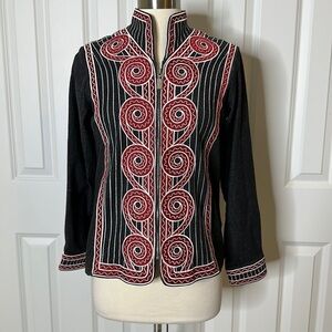 Bob Mackie Wearable Art Embroidered Geometric Print Denim Jacket SzXS